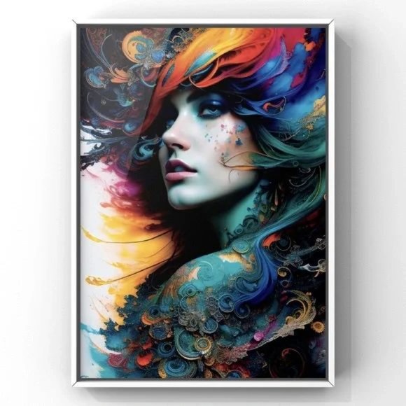 Modern home decor wall art print of a girl portrait with abstract Design - Picture 3 of 4